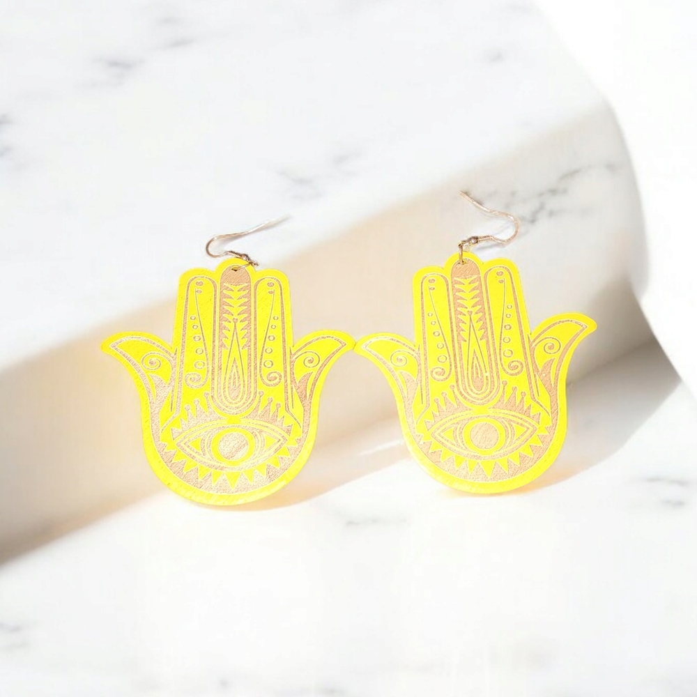 Yellow Hamsa Hand Earrings